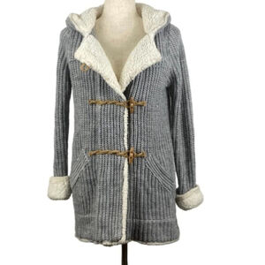 Zara Knit Gray Hooded Coatigan Cardigan Coat Jacket Size Small